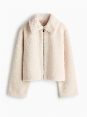 NWT Cream Faux Shearling Zip Jacket
